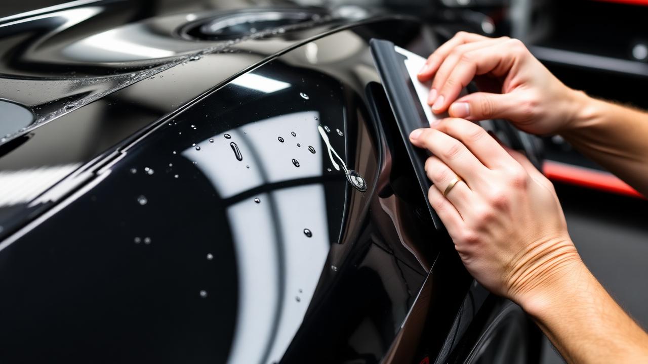 PPF install on a black sports car